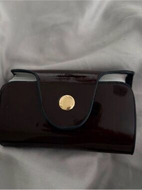 Patent Leather Women's Clutch Wallet in Dark Brown with Gold Accent